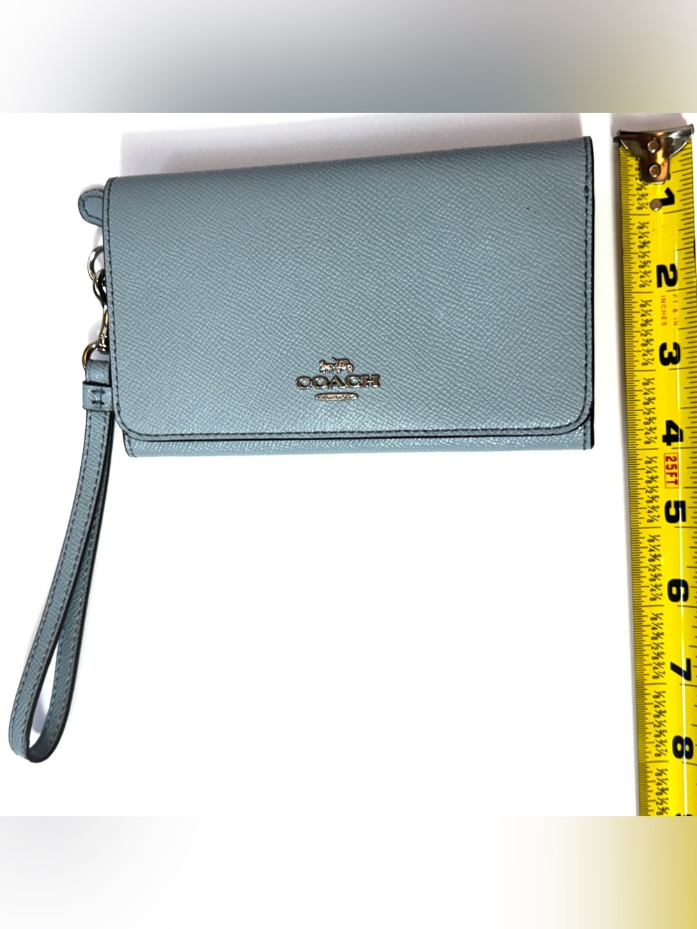 Coach Light Blue Pebbled Leather Wristlet
